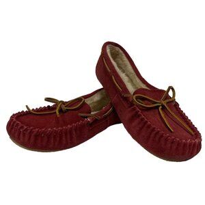 Minnetonka Cally Leather Faux Fur Lined Red Slipper Women's Size 10